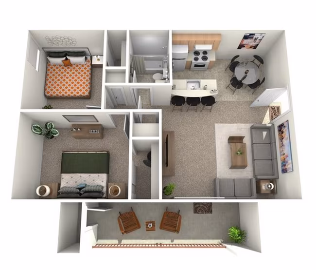 2BR/1BA P2002 floor plan